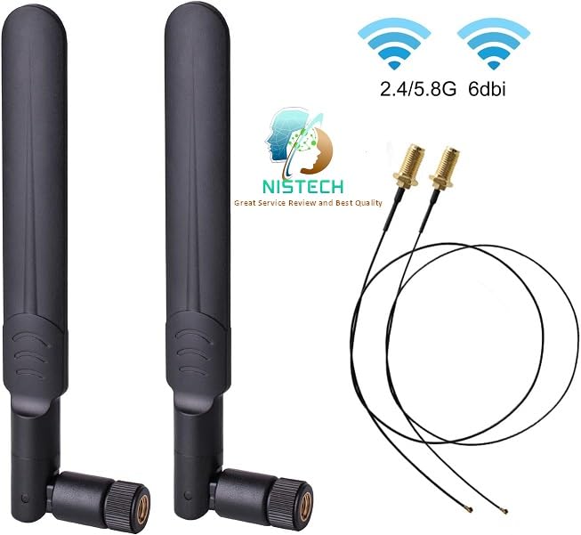 Image of NISTECH 6dBi RP-SMA LTE Flat Whip Antenna 2.4GHz 5GHz Dual Band WiFi (Pack of 2) 1.13 Cable RP-SMA Female 30cm Antenna+2 x 30CM RP-SMA IPEX-1 (2 pcs)