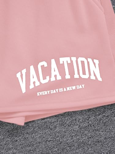 Image of Verdusa Girl's Tracksuit Sets 2 Piece Outfits Letter Print Vacation Tee Top and Drawstring Waist Shorts