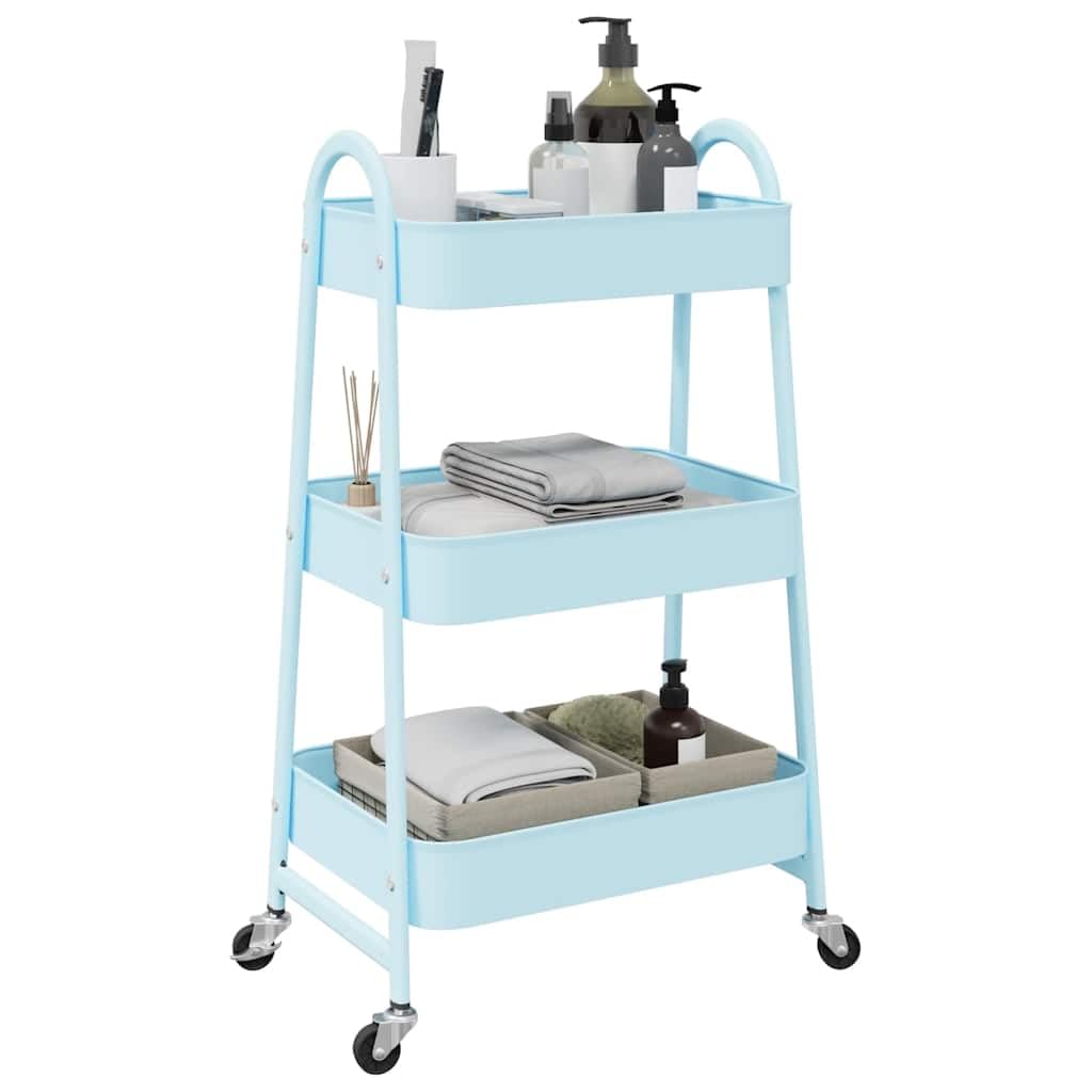 Carro de almacenamiento de 3 niveles azul de acero lacado, 42 x 41,5 x 77 cm, con 4 ruedas, dos bloqueables, para cocina, oficina, baño, transporte y organización de muebles, herramientas