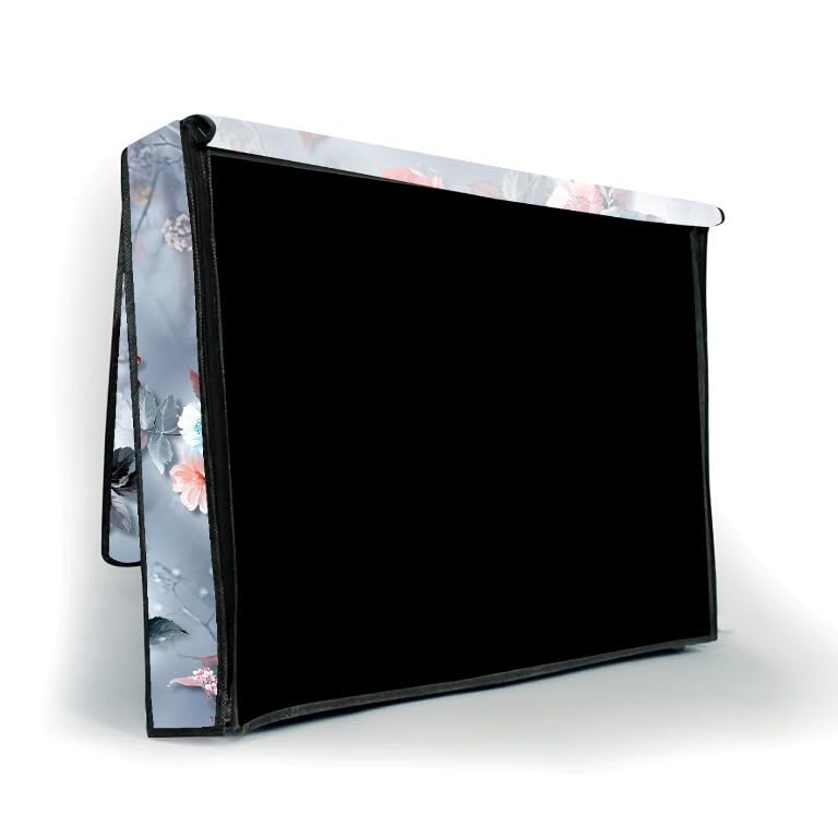 PVC Printed LED TV Cover 24 Inch, Waterproof and Dustproof Cover (Grey-Flower)-image-5