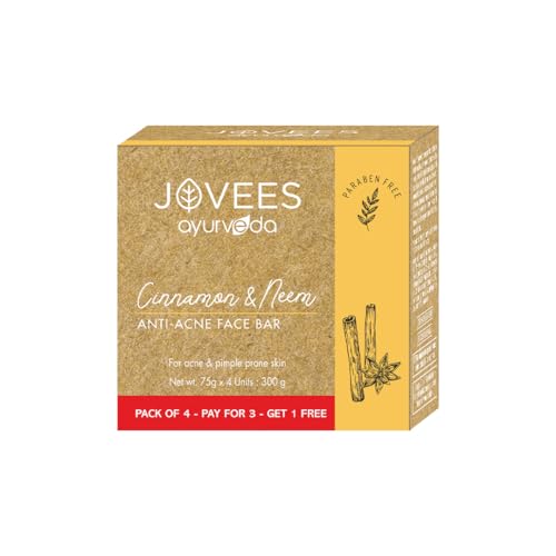 Image of Jovees Herbal Cinnamon & Neem Face Bar 300g - Pimple & Acne Removal Soap for Oily, Acne-Prone Skin, Controls Breakouts, Reduces Excess Oil, Deep Cleansing | Herbal Antibacterial Soap for Men & Women (Set of 4)