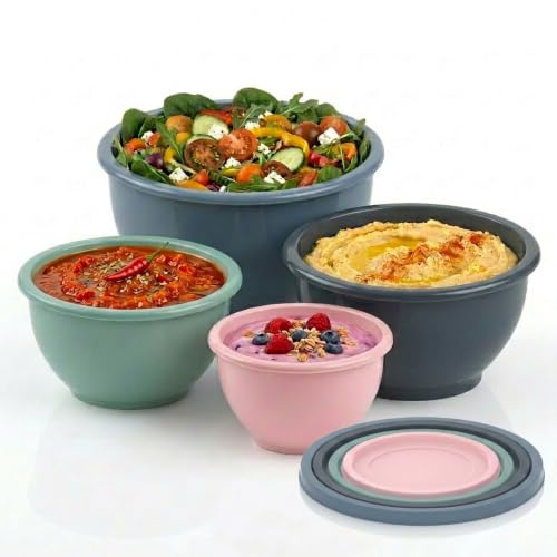 Image of All Time Plastic Mixing Bowl Set of 4 with Lids | 800ml, 1300ml, 2300ml & 3200ml BPA Free Microwave Safe PP Bowls | Food Grade Kitchen Mixing, Serving & Storage Bowls for Baking & Meal Prep