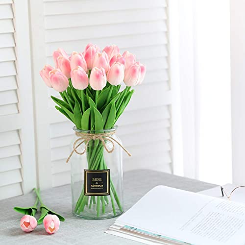 Hawesome 30Pcs Artificial Latex Tulips Flowers Faux Tulip Stems Pu Real Touch Tulips For Wedding Party Home Decoration (Pink) #TOP2