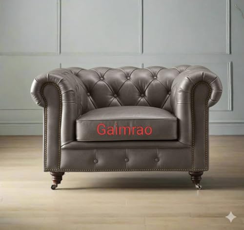 Image of Classic Leatherette Chester Sofa Set Button Tufted, Classic Style Sofa Set 3-Person Sofa for Living Room, Office, and Hallway Colour (Grey Leatherette, 3+1 = 4 Seater Sofa)