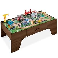 Best Choice Products Large 50in 70-Piece Train Table, Multipurpose Wooden Toy Activity Playset for Children w/Tracks, Reversible Top - Walnut