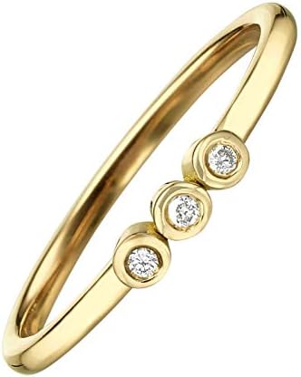 Trio Diamond Ring For Women, 14k Solid Yellow Gold Ring With 0.030 White Natural Diamond Engagement or Promise Ring, Dainty Elegant Wedding Band, Handmade Thin Minimalist Gift, Size 7US