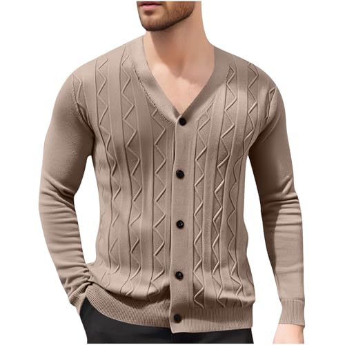 Mens Fall Cardigan Sweater Button Down Long Sleeve V Neck Cable Knit Sweaters Casual Slim Fit Textured Cardigans