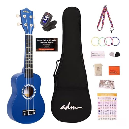 ADM Ukelele Soprano Kit 21 Pulgadas, Ukelele para Principiante Adulto con Bolso Correa Afinador, cuerdas arcoíris, mapa de acordes, correa colorida, púas, azul