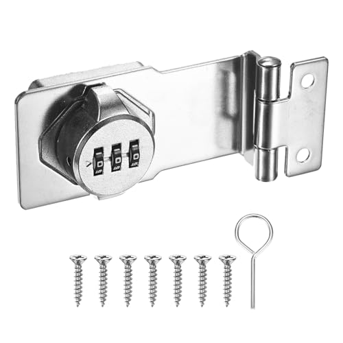 Image of M METERXITY Keyless Combination Lock, 3.5 inch Zinc Alloy Mechanical Password Twist Knob Hasp Locks Latch, 90 Degree Barn Door Lock for Cabinet /Closet /Garage /Drawers /Garden /Bathroom [Silver]