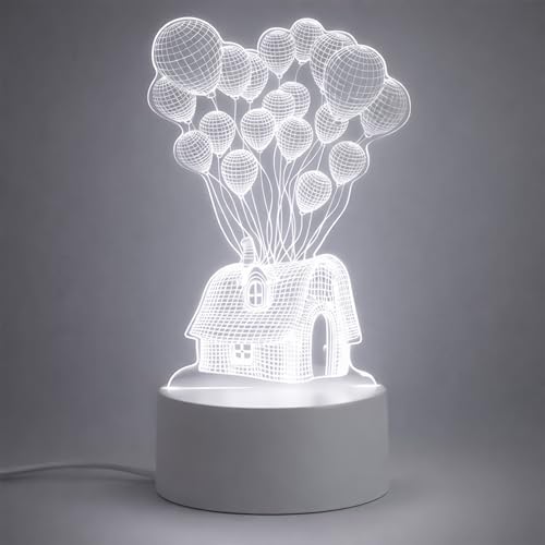 Image of Oblivion 3D Illusion LED Night Lamp 1 Pc - USB Powered Acrylic Decorative Table Light with House & Balloons Design for Bedroom, Living Room, Home Decor & Gifting - Warm & Colorful Ambience Lighting