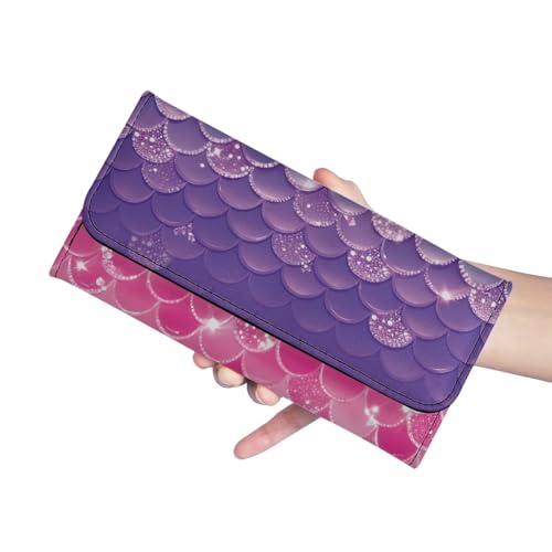 Image of AFPANQZ Womens Wallets Leather Trifold Multi Card Holder Slots Wallet, Pink Purple Fish Scales Ladies' Leather Card Pouch Bag for Keys Lipstick Cit Cards Holder