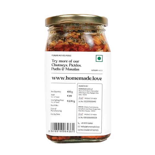 Image of Homemade Love Punjabi Mix Vegetable Pickle in Mustard Oil (400g) | Premium Homemade Pickle crafted with mix of Carrots Raw Mango Green Chilli Lemon and Seasonal Vegetables | No Artificial Preservatives | Tangy & Spicy homemade achar