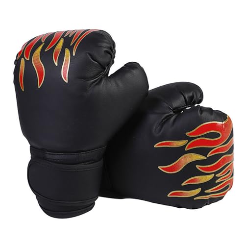 Boxing Gloves - Flame Boxing Gloves - Red, Blue, Cartoon Design - 16 Oz Kickboxing Gloves (Black Flame,Small)