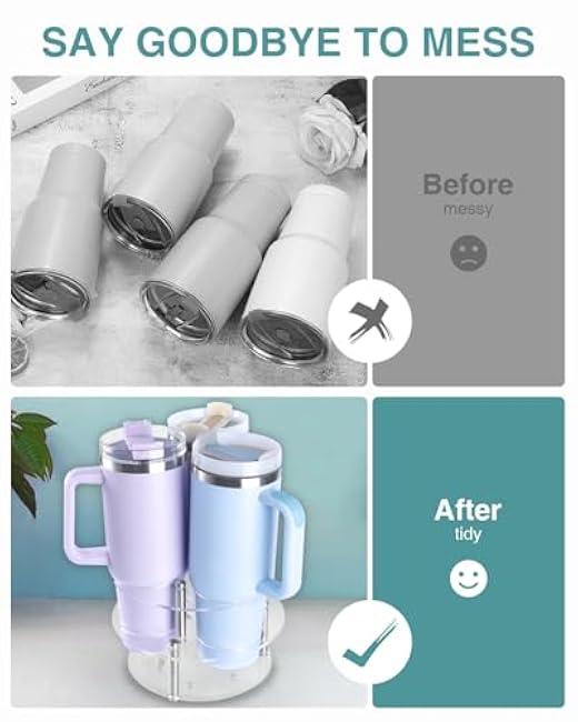 Water Bottle Organizer for Stanley 40 oz Tumbler, Rotatable Acrylic Stanley Cup Holder, Space-Saving Multi-Purpose Storage for Kitchen & Cabinet, Ideal Gift, Holds 3 Bottles,2 Pack