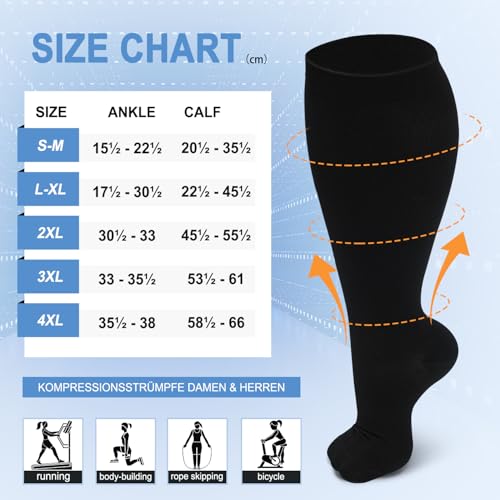 Kompressionsstrümpfe Damen und Herren,15-20mmHg Thrombosestrümpfe Offene Spitze Stützstrümpfe Kniestrümpfe Compression Socks Reitsocken Laufsocken Reise Gadgets Flugzeug(Schwarz,L-XL)