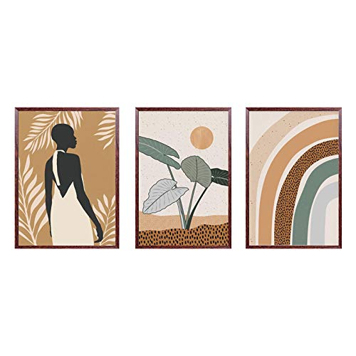 Lienzo abstracto naranja y verde para crear un salón acogedor, posters de hojas nórdicas 50x75cm