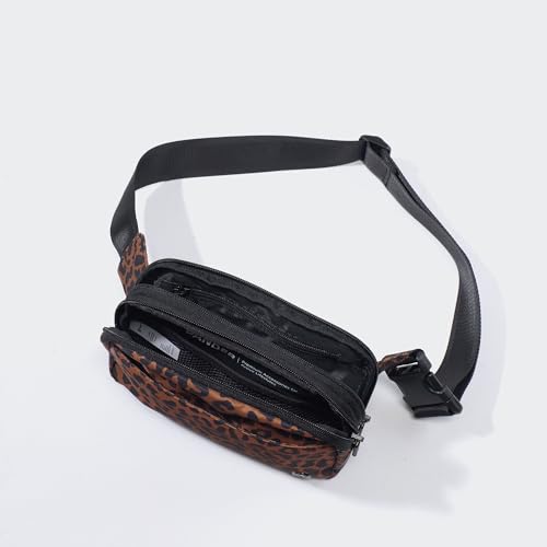 Image of Pander Everywhere Belt Bag for Women, 5 Zipper Pockets Nylon Crossbody Fanny Pack Purse (Midnight Leopard)
