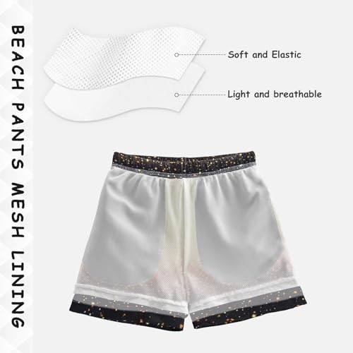 Pigsaly Boys Swim Trunks Sunset Orange Golden Yellow Gradient Flashing Glitter Boys Board Shorts Swimsuit Swimwear S4