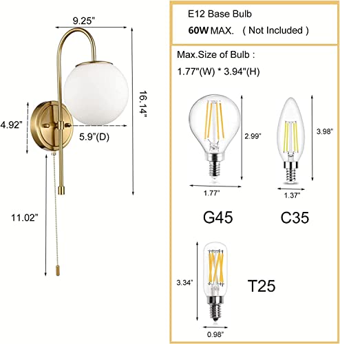 Deynite Modern Wall Light Fixtures Gold Wall Sconce With Pull Chain For Bedroom Bathroom #TOP4
