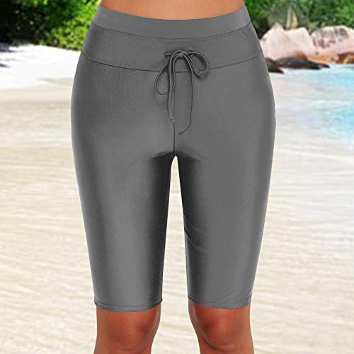 Summer Women Solid Color Swim Bottom High Waist Boardshort Tie Waist Beach Shorts Swimwear-image-48