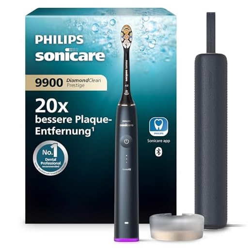 Philips Sonicare DiamondClean Prestige 9900 – Elektrische Zahnbürste mit SenseIQ, A3 Premium-All-in-One-Bürstenkopf und Ladeetui in Mitternachtsblau (Modell HX9992/12)