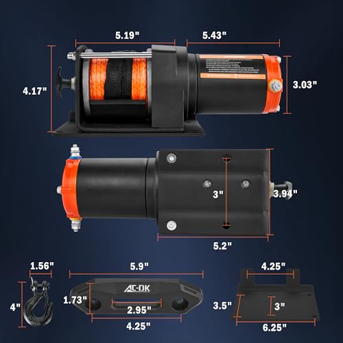 Image of 2500 lb ATV /UTV Winch Kit, 12V Electric Winch with Synthetic Rope, Wireless & Wired Remote, Mounting Plate for Off-Road Trailer, Boat, RV Towing