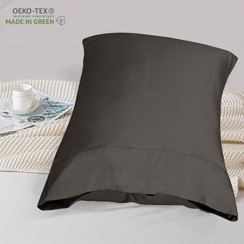 Image of ROYALE LINENS 300 Thread Count 100% Long Staple Combed Cotton Pillowcases Set of 2 - Ultra Soft - Queen Bed Pillow Cover - 20 inchx30 inch - Breathable, Cool & Crisp Percale Grey Pillow Cases (Queen, Grey)