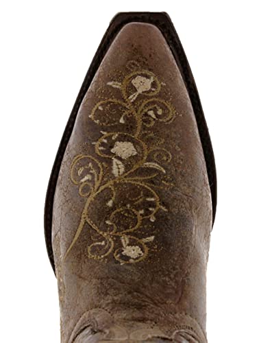 Womens Mesina Brown Western Leather Cowboy Boots Floral Snip Toe4