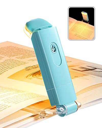 Image of DEWENWILS USB Rechargeable Book Light, Amber Glow, Blue Light Blocking, Brightness Adjustable for Eye-Care, LED Clip on Book Reading Lights, Portable Bookmark Light for Kids (Blue)