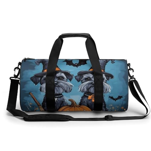 Halloween Schnauzer Cute Pumpkin Bat Spider Sports Gym Bag Travel Duffel Workout Bag with Adjustable Strap