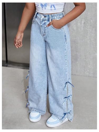 Milumia Girl's Bow Knot Baggy Jeans Y2k Wide Leg Loose Casual Denim Pants with Pockets4