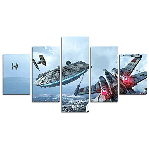 AtfArt 5 Piece Millennium Falcon X Wings Canvas Painting for Living Room Home Decor Canvas Art Wall Poster Print Frame Ready to Hang(Frame)