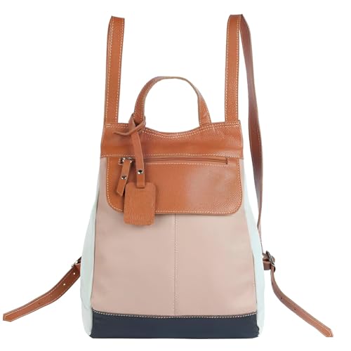 Mochila em Couro Legítimo, Tons Terrosos, 21x26x10cm, Alças Reguláveis