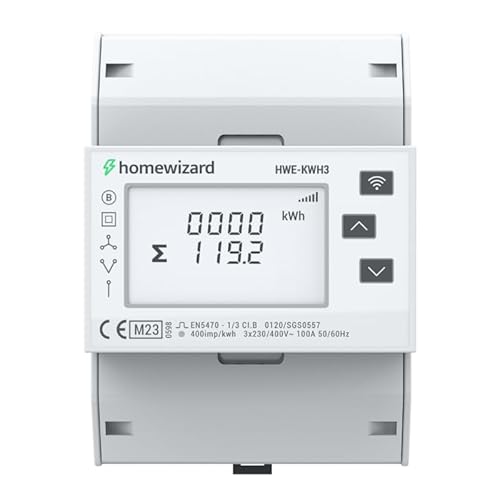 HomeWizard Compteur kWh WiFi 3 phase, Certifié MID, Rail DIN 35 mm, 100A 230V, Compteur Électrique pour Énergie Solaire, Borne de Recharge, Compteur D’injection, Maison Intelligente