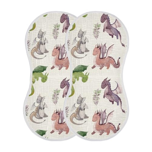 Image of GOODOLD Cute Dragons Pattern Muslin Baby Burp Cloths - Super Absorbent and Soft Burping Rags - Cotton Burp Clothes Set for Boys and Girls, 2 Pack