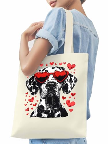 Canvas Tote Bag Red Love Heart Dog Reusable Grocery Shopping Bag,Shoulder Tote Bags for Women Vacation Travel Work Gym3