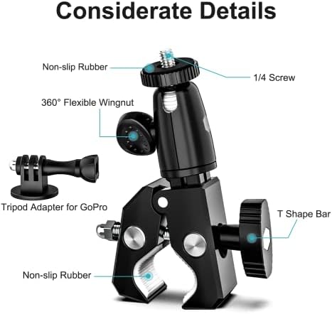 Aozcu Bike Camera Mount, Aluminum Motorcycle Bicycle Handlebar Mount Clamp with 360° Rotation Ball Head for GoPro Hero 10 9 8 7 6 5 4 3+, DSLR, DJI Osmo Action, Insta360 and Other Cameras
