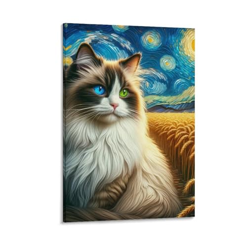 Impression sur toile premium chat mignon pour une décoration murale haut de gamme de 50x75cm