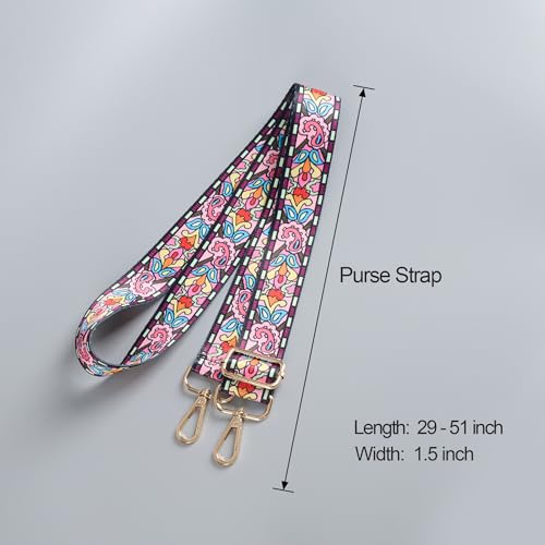 Image of chushui Wide Bag Strap Replacement Crossbody Shoulder Strap Adjustable, Oversized Floral 70s Vintage Boho with Gold Hardware 29-51 Inches for Purses Handbags Totes