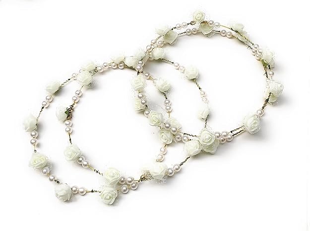shopyidol Artificial Floral Headpiece Roses Foam Flower Wedding Bridal Beach Party Travel Headpiece Wreath Crown Tiara for Girls, Teens and Women (Pack of 2 pcs) (White, Free Size) - Image 3 thumbnail