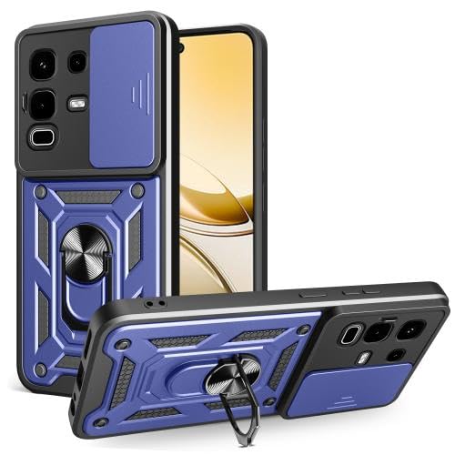 Image of SPAZY CASE Infinix Note 50s Back Cover | Heavy Duty Hybrid Case with 360 Degree Rotating Finger Ring Holder + Slider Shutter Camera Protection Case for Infinix Note 50s - Blue