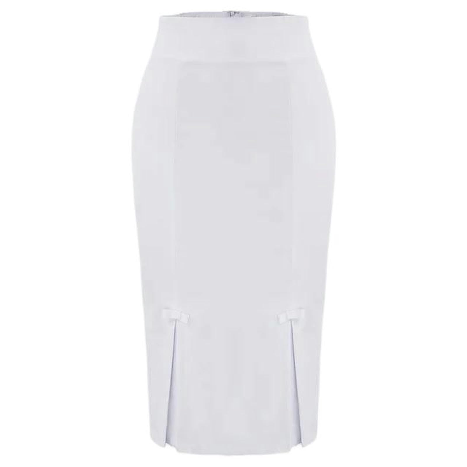Gonne a Tubino da Donna con Spacchi sui Fianchi, gonne Lunghe Fino al Ginocchio, Gonna da Lavoro per Ufficio, Bianco, XL