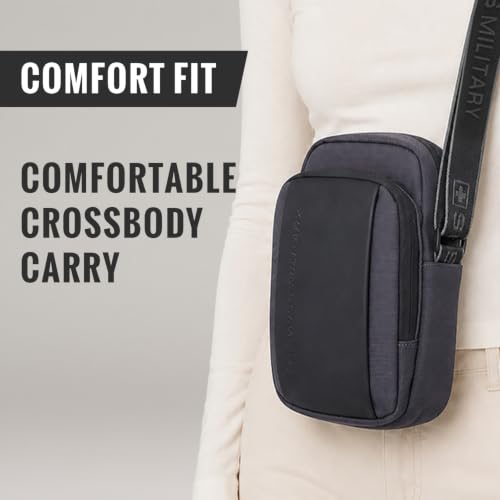 Image of SWISS MILITARY Black Gold Collection Trail Stylish Travel Sling Bag with Multiple Compartments & Compact Crossbody, 4L Capacity, 1680D Polyester, Adjustable Shoulder Strap with Keychain Holder (4L)