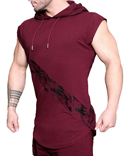 Y AKAGI Débardeur de sport à capuche pour homme - Sans manches - Pour le fitness et le fitness - Rouge - X-Large Cover