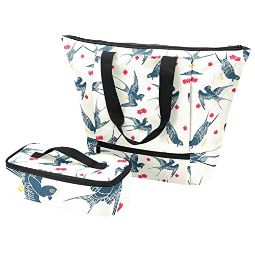 Grand sac fourre-tout et boîte à déjeuner hirondelle multicolore voyage