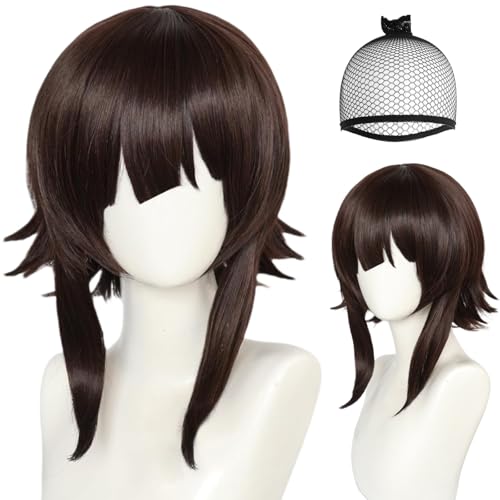 ANOGOL Hair Cap+Short Brown Wig for Women Brown Anime Cosplay Wig Short Lolita Wigs Flip End Wavy Hair Synthetic Wigs Halloween Party Anime Character Costume Christmas
