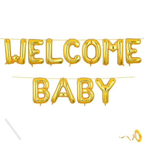 Image of Welcome Baby Banner Gold for Boy Girl Home Foil Balloon Decoration Decor Celebration Golden