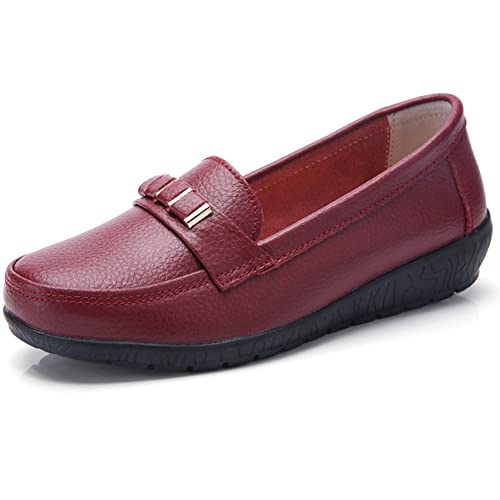 Women's Casual Loafers Cute Slip On Comfort Walking Flats Leather Driving Moccasins Fashion Closed Toe Boat Shoes