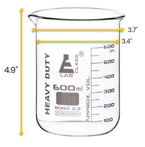 Heavy Duty Beaker, 600Ml - 5Mm Thick, Uniform Walls - Superior Durability & Chemical Resistance - White Graduations - Borosilicate 3.3 Glass - Eisco Labs #TOP1