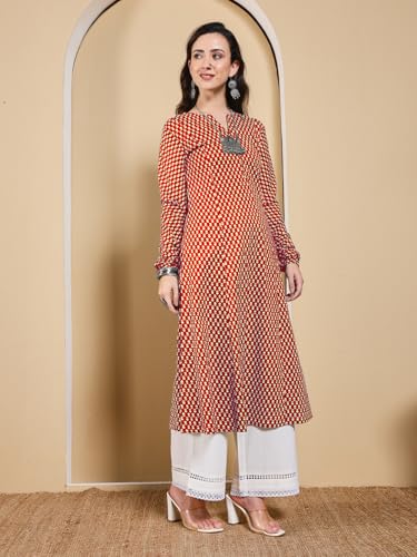 Image of FIORRA Women's Turquoise Floral Printed Anarkali Kurta
